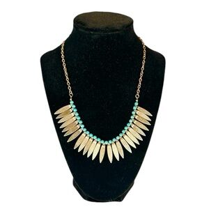 Turquoise Beads & Gold Tone Statement Necklace